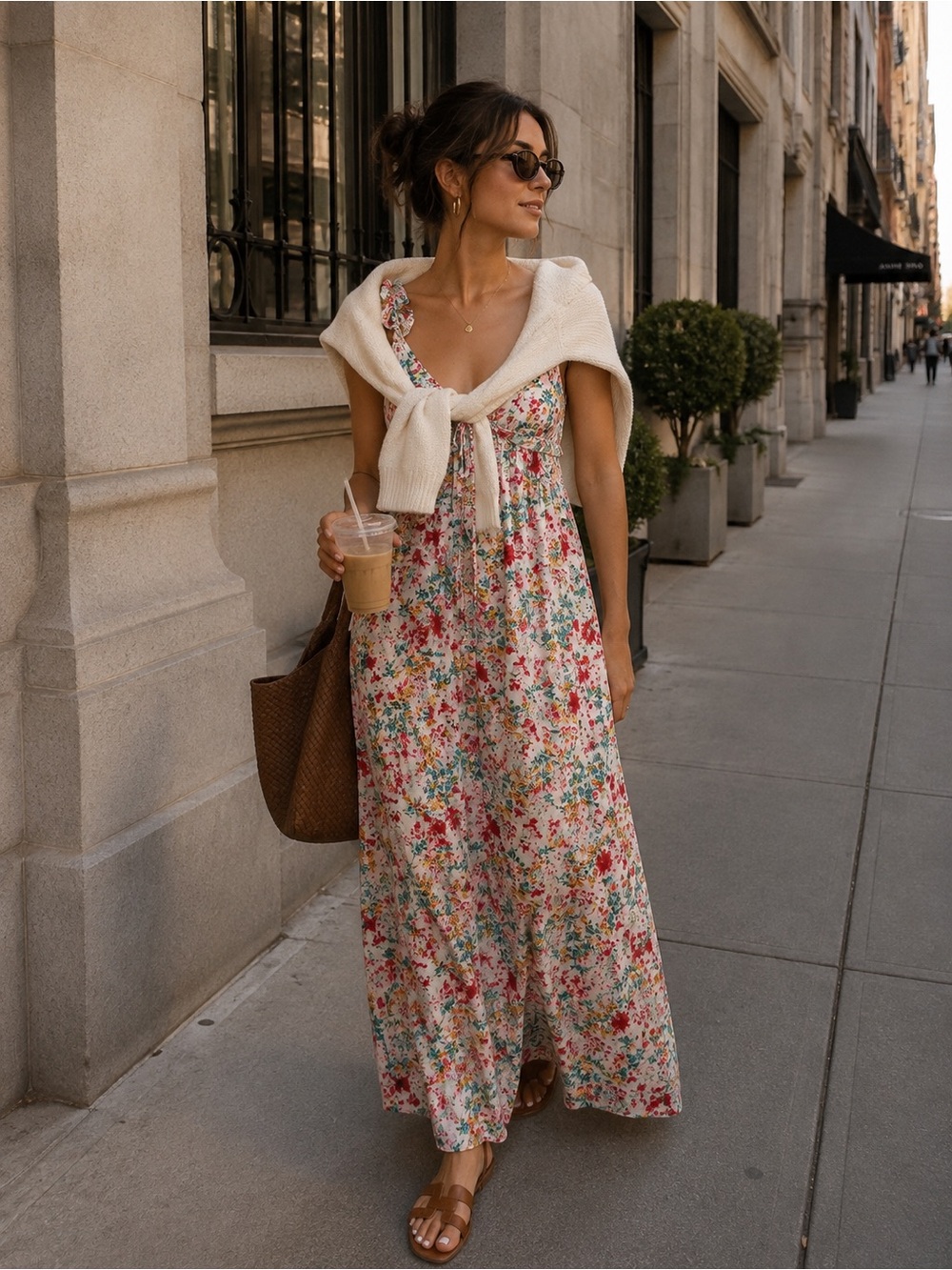 BeBop Floral Maxi Dress in Ivory with Pink & Green Print